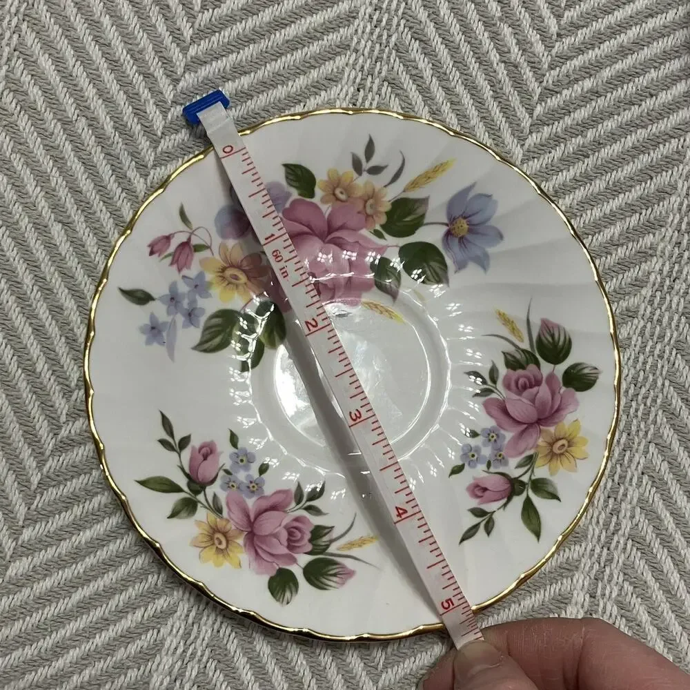 Royal Sutherland HM Fine Bone China Pink Rose Floral Teacup and Saucer Set